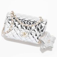 Chanel Women CC Flap Bag Star Coin Purse Mirror Calfskin Metallic Calfskin Gold-Tone Metal Silver (2)