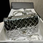 Sac à rabat Chanel CC pour femme, porte-monnaie étoile, cuir de veau miroir, cuir de veau métallisé, métal doré et argent