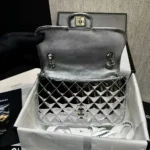 Sac à rabat Chanel CC pour femme, porte-monnaie étoile, cuir de veau miroir, cuir de veau métallisé, métal doré et argent