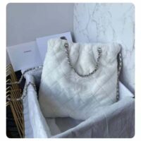 Chanel Women CC Large Backpack Shearling Lambskin Silver-Tone Metal White (11)