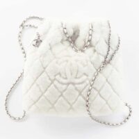 Chanel Women CC Large Backpack Shearling Lambskin Silver-Tone Metal White (11)