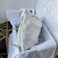 Chanel Women CC Large Backpack Shearling Lambskin Silver-Tone Metal White (11)