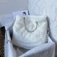 Chanel Women CC Large Backpack Shearling Lambskin Silver-Tone Metal White (11)