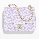Chanel Women CC Mini Flap Bag Embroidered Satin Sequins Glass Beads Strass Star Sequins Purple White