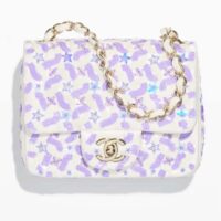 Chanel Women CC Mini Flap Bag Embroidered Satin Sequins Glass Beads Strass Star Sequins Purple White (1)