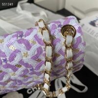 Chanel Women CC Mini Flap Bag Embroidered Satin Sequins Glass Beads Strass Star Sequins Purple White (1)