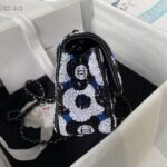 Chanel Women CC Small Flap Bag Sequins Ruthenium-Finish Metal Black White Blue - immagine 7