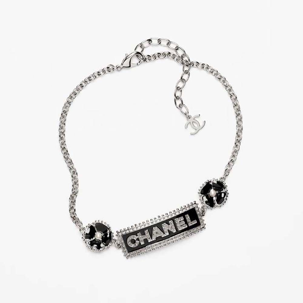 Chanel Women Choker in Metal and Glass Pearls-Black