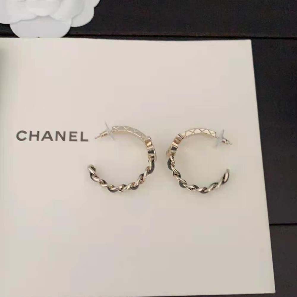 Chanel Women Hoop Earrings in Metal Calfskin and Strass (3)