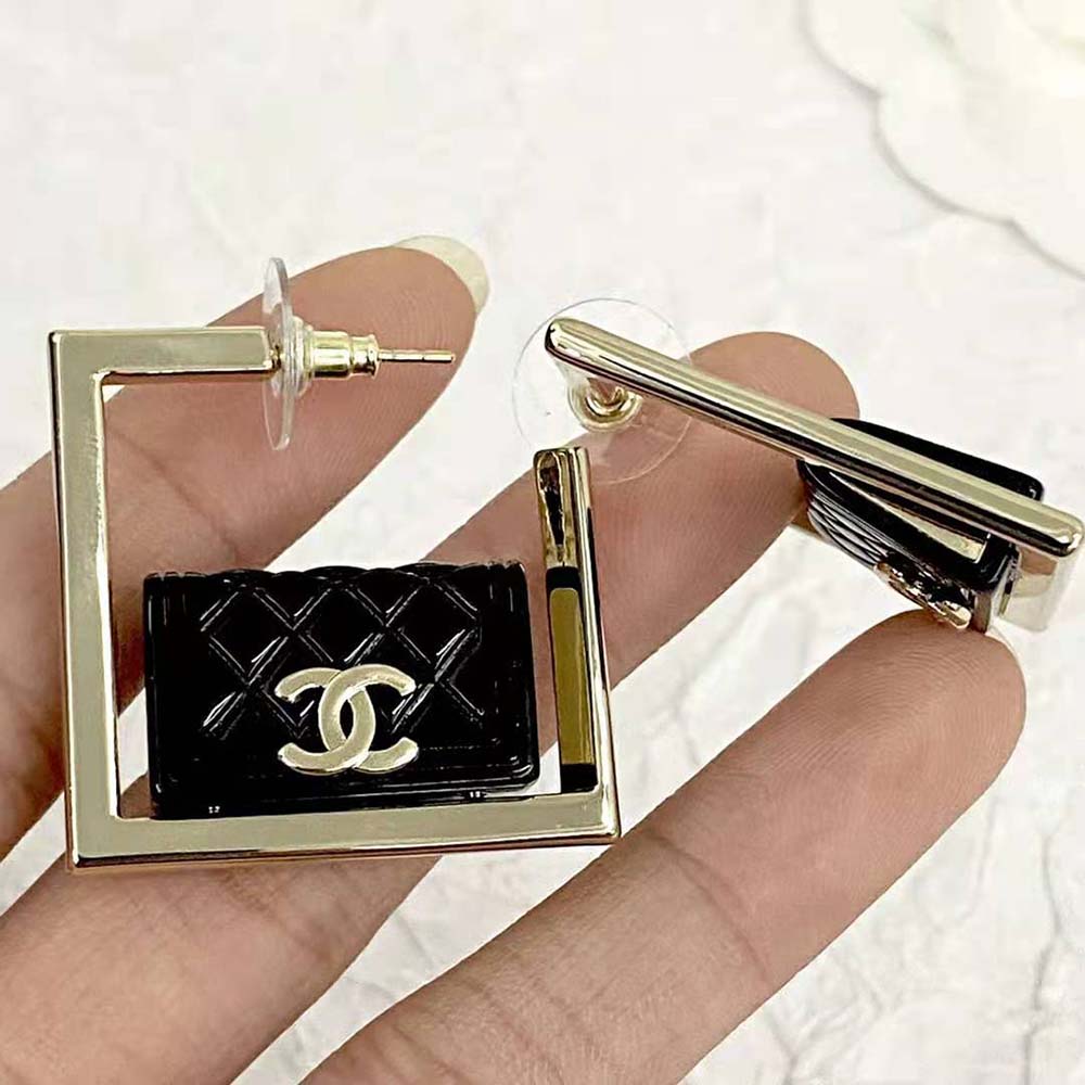 Chanel Women Hoop Earrings in Metal and Resin-Black (8)