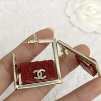 Chanel Women Hoop Earrings in Metal and Resin-Red (1)