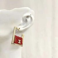 Chanel Women Hoop Earrings in Metal and Resin-Red (1)