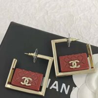 Chanel Women Hoop Earrings in Metal and Resin-Red (1)