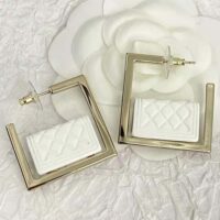 Chanel Women Hoop Earrings in Metal and Resin-White (1)