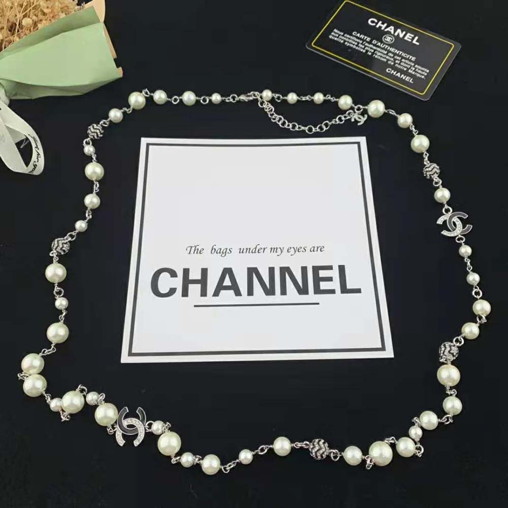 Chanel Women Long Necklace in Metal Glass Pearls and Strass (4)