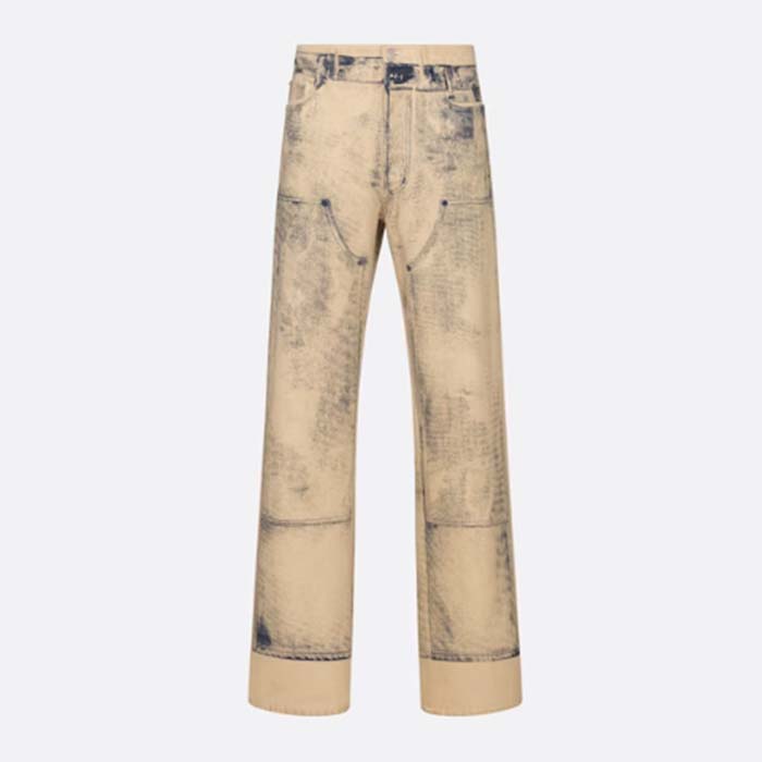 Dior Men CD Carpenter Effect Heritage Jeans Beige Organic Cotton Twill Belt Loops Five-Pocket Style