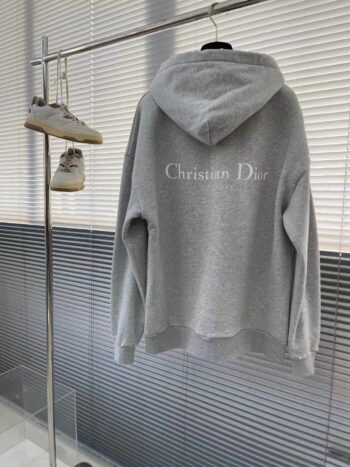 Dior Men CD Christian Dior Couture Hooded Sweatshirt Gray Cotton Fleece Dévoré Effect - Imagen 3