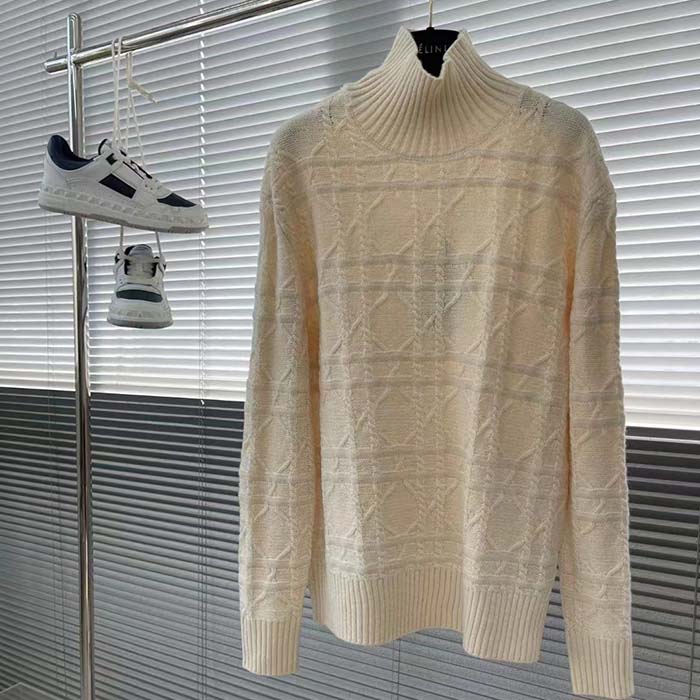 Dior Men CD Dior Icons Sweater White Cashmere Knit Stand Collar All-Over Cannage Motif (2)
