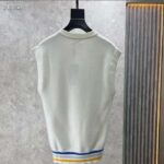 Dior Men CD Sleeveless Sweater Beige Wool Cashmere Intarsia V-Neckline Striped Hem – Image 3