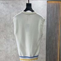 Dior Men CD Sleeveless Sweater Beige Wool Cashmere Intarsia V-Neckline Striped Hem (11)