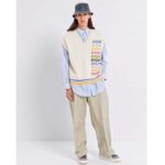 Dior Men CD Sleeveless Sweater Beige Wool Cashmere Intarsia V-Neckline Striped Hem – Image 11