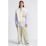 Dior Men CD Sleeveless Sweater Beige Wool Cashmere Intarsia V-Neckline Striped Hem – Image 12