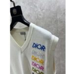 Dior Men CD Sleeveless Sweater Beige Wool Cashmere Intarsia V-Neckline Striped Hem – Image 6