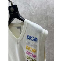 Dior Men CD Sleeveless Sweater Beige Wool Cashmere Intarsia V-Neckline Striped Hem (11)