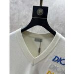 Dior Men CD Sleeveless Sweater Beige Wool Cashmere Intarsia V-Neckline Striped Hem – Image 7