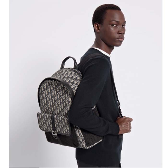 Dior Unisex CD Dior 8 Backpack Beige Black Dior Oblique Jacquard
