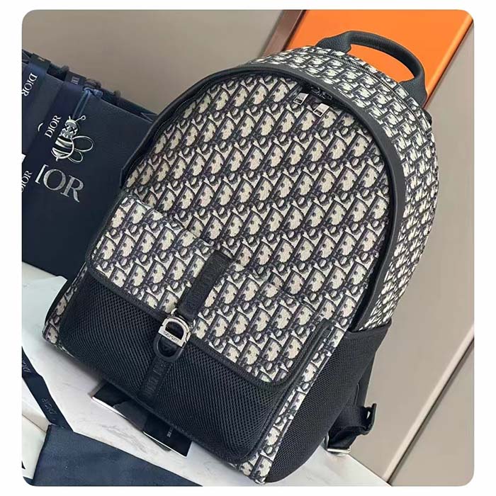 Dior Unisex CD Dior 8 Backpack Beige Black Dior Oblique Jacquard