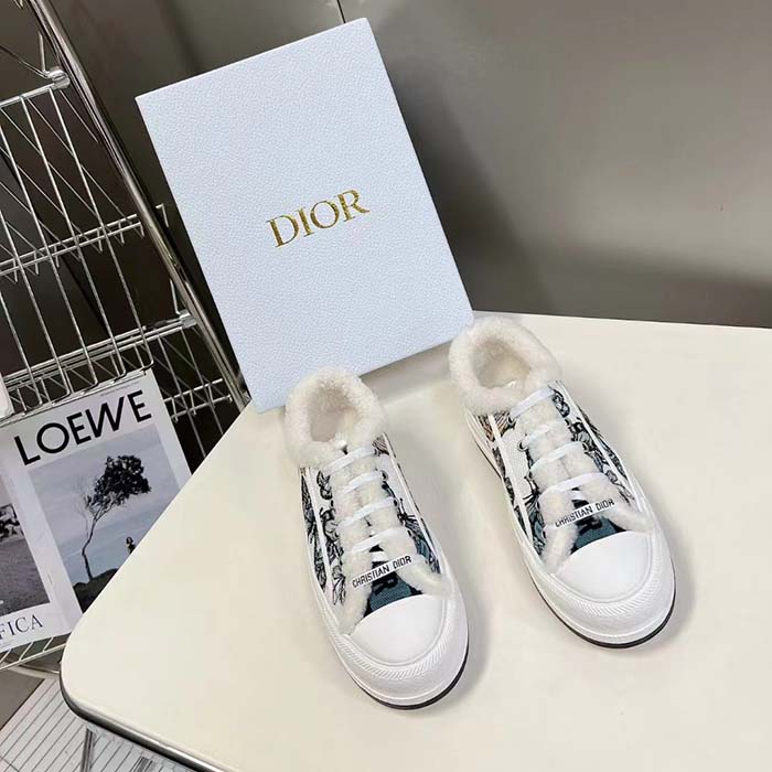 Dior Unisex CD Walk’N’Dior Platform Sneaker Pastel Midnight Blue Multicolor Embroidered Cotton Toile De Jouy Mexico Motif