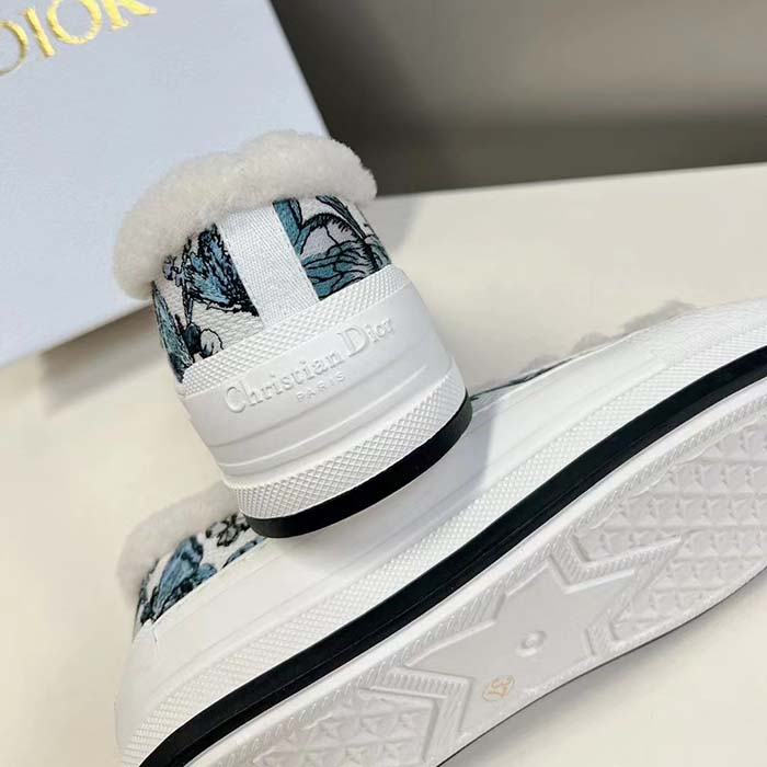 Dior Unisex CD Walk’N’Dior Platform Sneaker Pastel Midnight Blue Multicolor Embroidered Cotton Toile De Jouy Mexico Motif