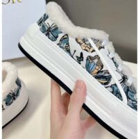 Dior Unisex CD Walk’N’Dior Platform Sneaker Pastel Midnight Blue Multicolor Embroidered Cotton Toile De Jouy Mexi