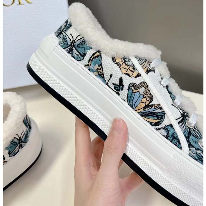 Dior Unisex CD Walk’N’Dior Platform Sneaker Pastel Midnight Blue Multicolor Embroidered Cotton Toile De Jouy Mexico Motif