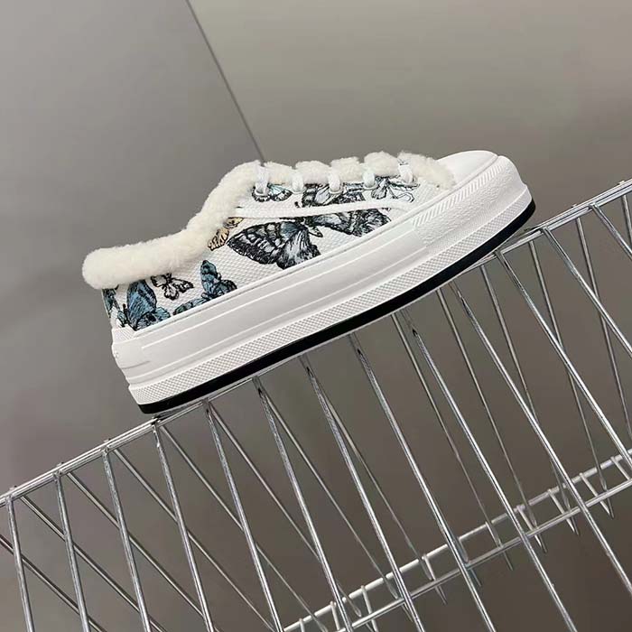 Dior Unisex CD Walk’N’Dior Platform Sneaker Pastel Midnight Blue Multicolor Embroidered Cotton Toile De Jouy Mexico Motif