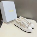 Dior Unisex CD Walk'N'Dior Platform Sneaker White Gold-Tone Toile De Jouy Mexico Embroidered Cotton Metallic Thread - Image 4