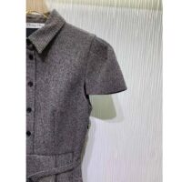 Dior Women CD Belted Mid-Length Dress Gray Virgin Wool Tweed (1)