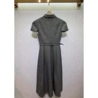 Dior Women CD Belted Mid-Length Dress Gray Virgin Wool Tweed (1)