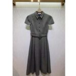 Dior Women CD Belted Mid-Length Dress Gray Virgin Wool Tweed - Bild 2