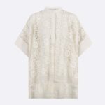 Dior Women CD Blouse Ecru Technical Cotton Lace Front Button Closure Mother-Of-Pearl Buttons