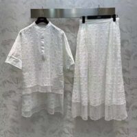 Dior Women CD Blouse Ecru Technical Cotton Lace Front Button Closure Mother-Of-Pearl Buttons (2)