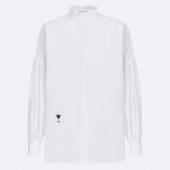 Dior Women CD Blouse White Cotton Poplin Hallmark Embroidered Bee Unlined