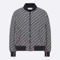 Dior Women CD Bomber Jacket Blue Technical Taffeta Jacquard Dior Oblique Motif (8)