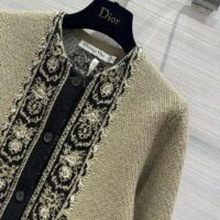 Dior Women CD Cardigan Beige Black Virgin Wool Cotton Jacquard Butterfly Bandana Motif (7)