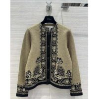 Dior Women CD Cardigan Beige Black Virgin Wool Cotton Jacquard Butterfly Bandana Motif (7)