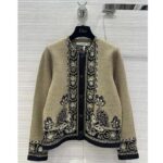 Dior Women CD Cardigan Beige Black Virgin Wool Cotton Jacquard Butterfly Bandana Motif – Image 2
