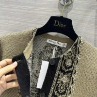 Dior Women CD Cardigan Beige Black Virgin Wool Cotton Jacquard Butterfly Bandana Motif (7)