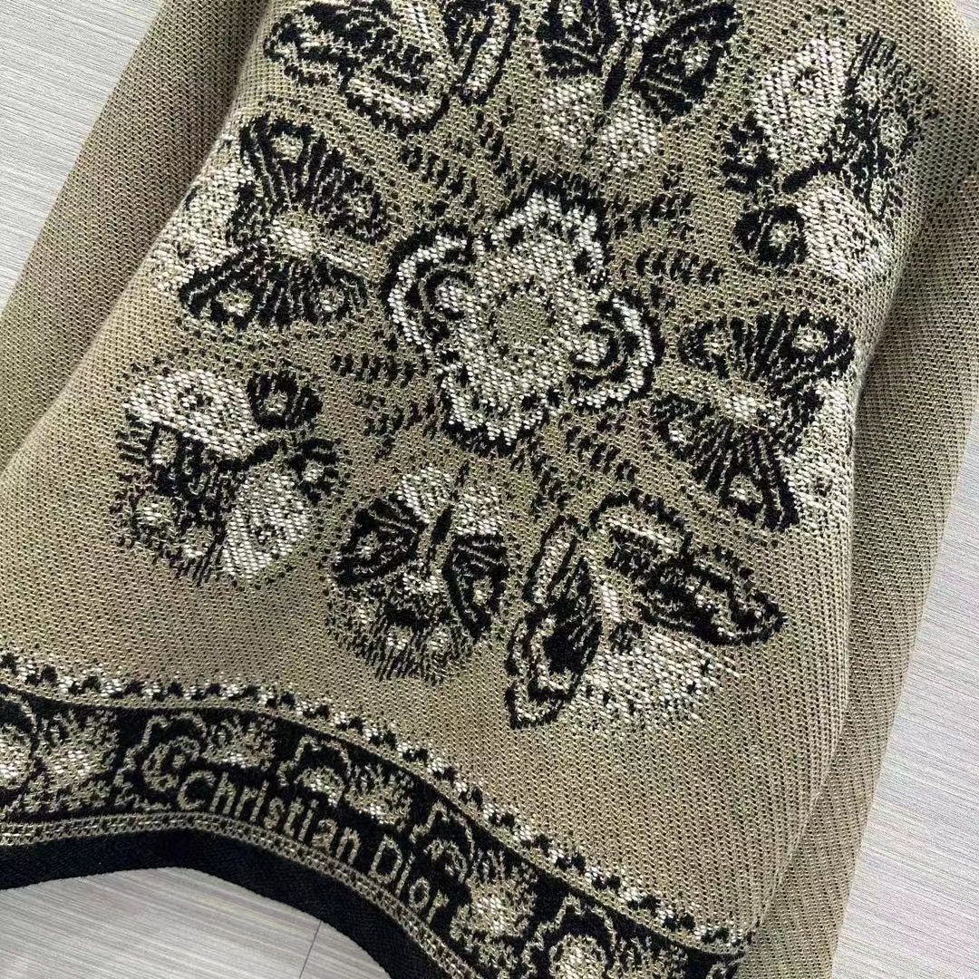 Dior Women CD Cardigan Beige Black Virgin Wool Cotton Jacquard Butterfly Bandana Motif