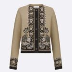 Cardigan CD Dior Femme Beige Noir Laine Vierge Coton Jacquard Motif Bandana Papillon